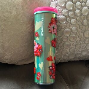 NWOT Starbucks Floral Tumbler with Pink Lid